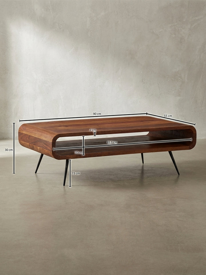 Technische Zeichnung des Couchtisches mit exakten Maßen: Länge 90 cm, Breite 55 cm, Höhe 30 cm, ideal für die Planung Ihres Wohnzimmers._