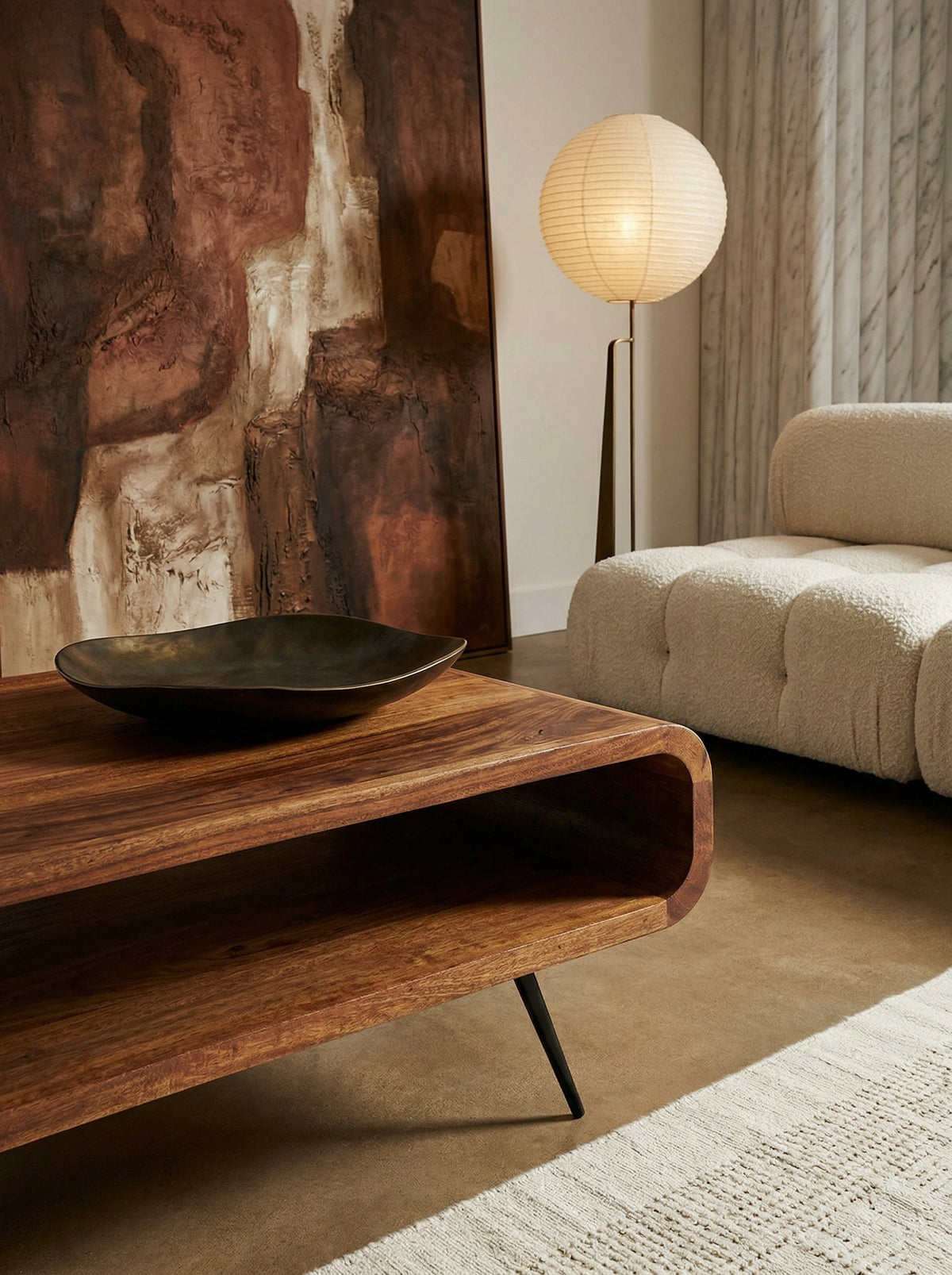 Massivholz Couchtisch  Modern & elegant  Sheeshamholz  Staufach - KADIMA DESIGN Größe  90x55x30 cm