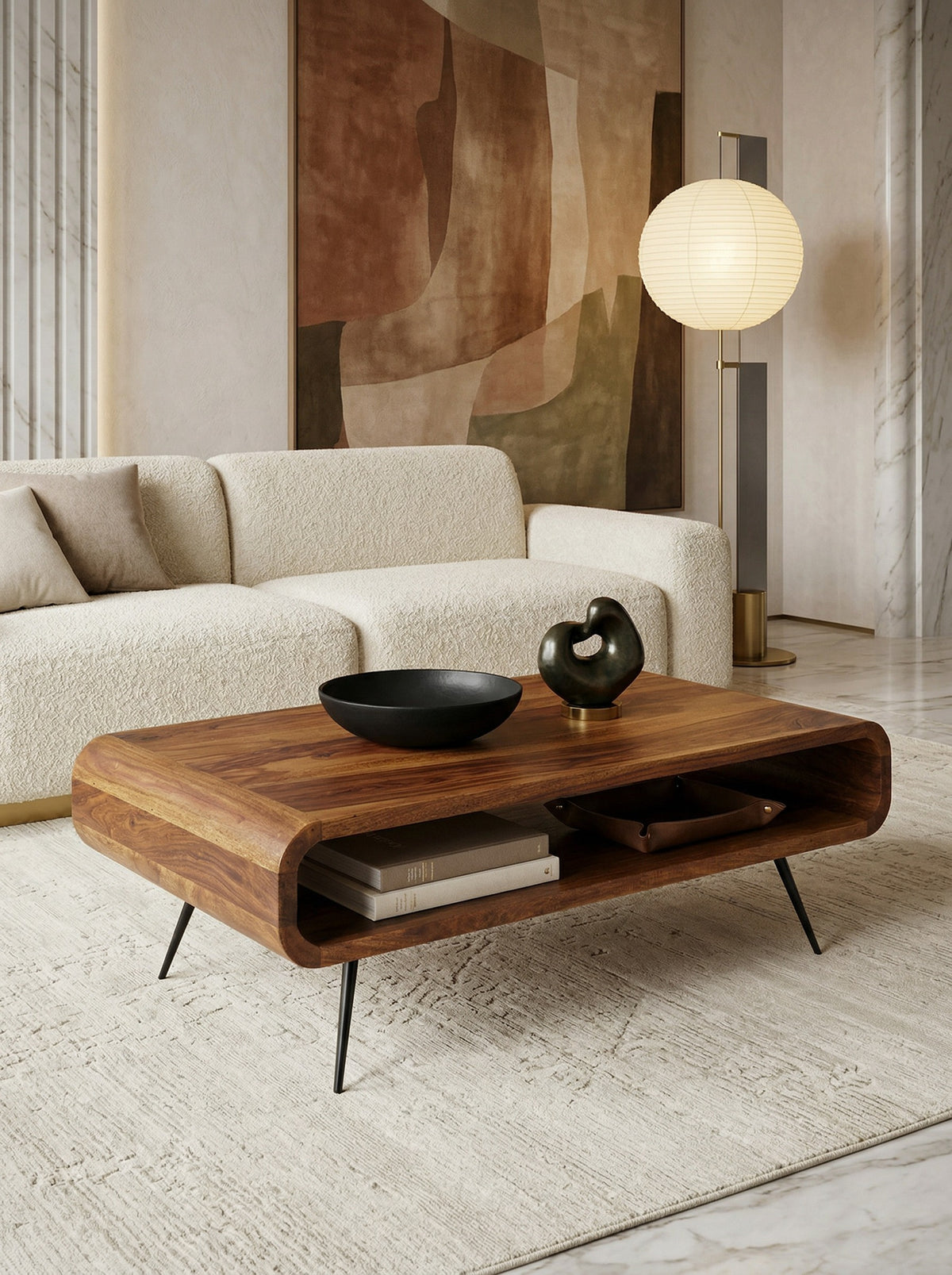 Sheesham Massivholz Wohnzimmertisch – Modernes Design & Stauraum – Kadima Design
