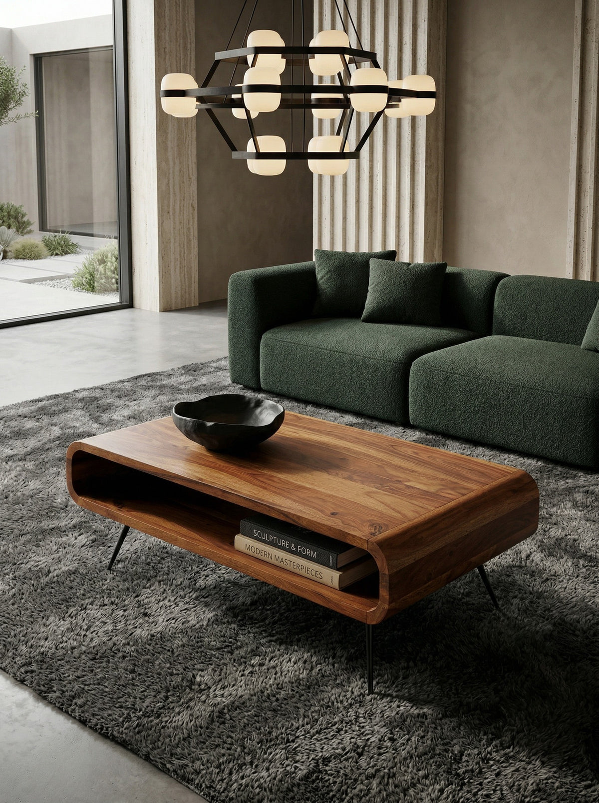 Massivholz Wohnzimmertisch  Modern & elegant  Sheeshamholz  Staufach - KADIMA DESIGN Größe  90x55x30 cm