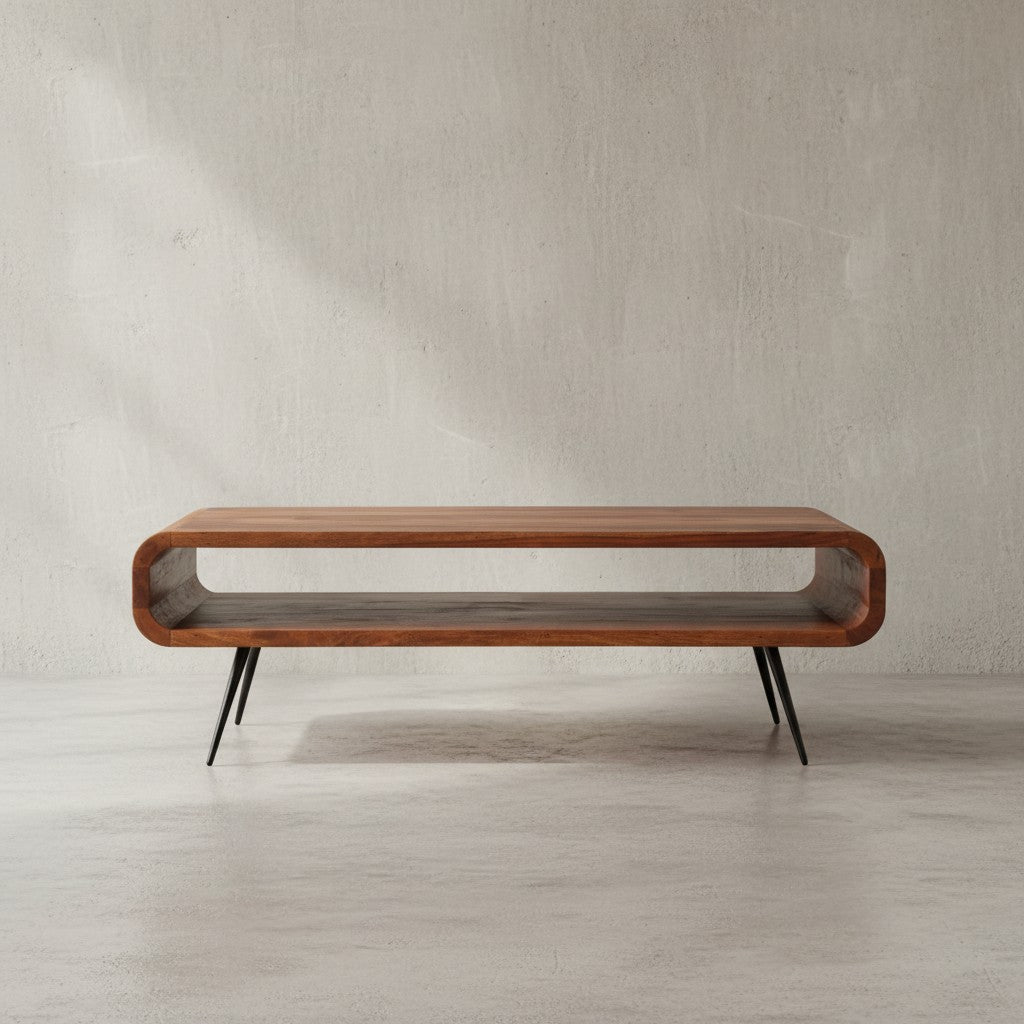 Massivholz Wohnzimmertisch  Modern & elegant  Sheeshamholz  Staufach - KADIMA DESIGN Größe  90x55x30 cm