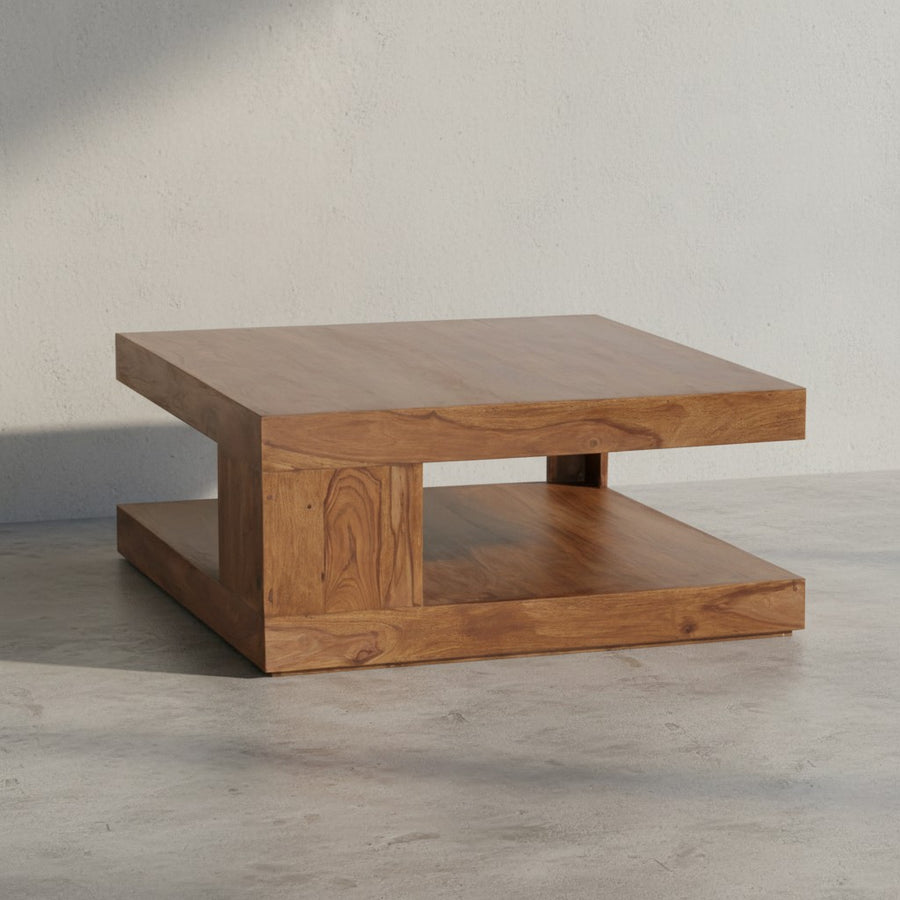Sheesham Wohnzimmertisch Massiv_ Quadratisch_ 90x90 cm_ Einzigartiges Unikat - KADIMA DESIGN_Größe_ 90x90x40 cm_