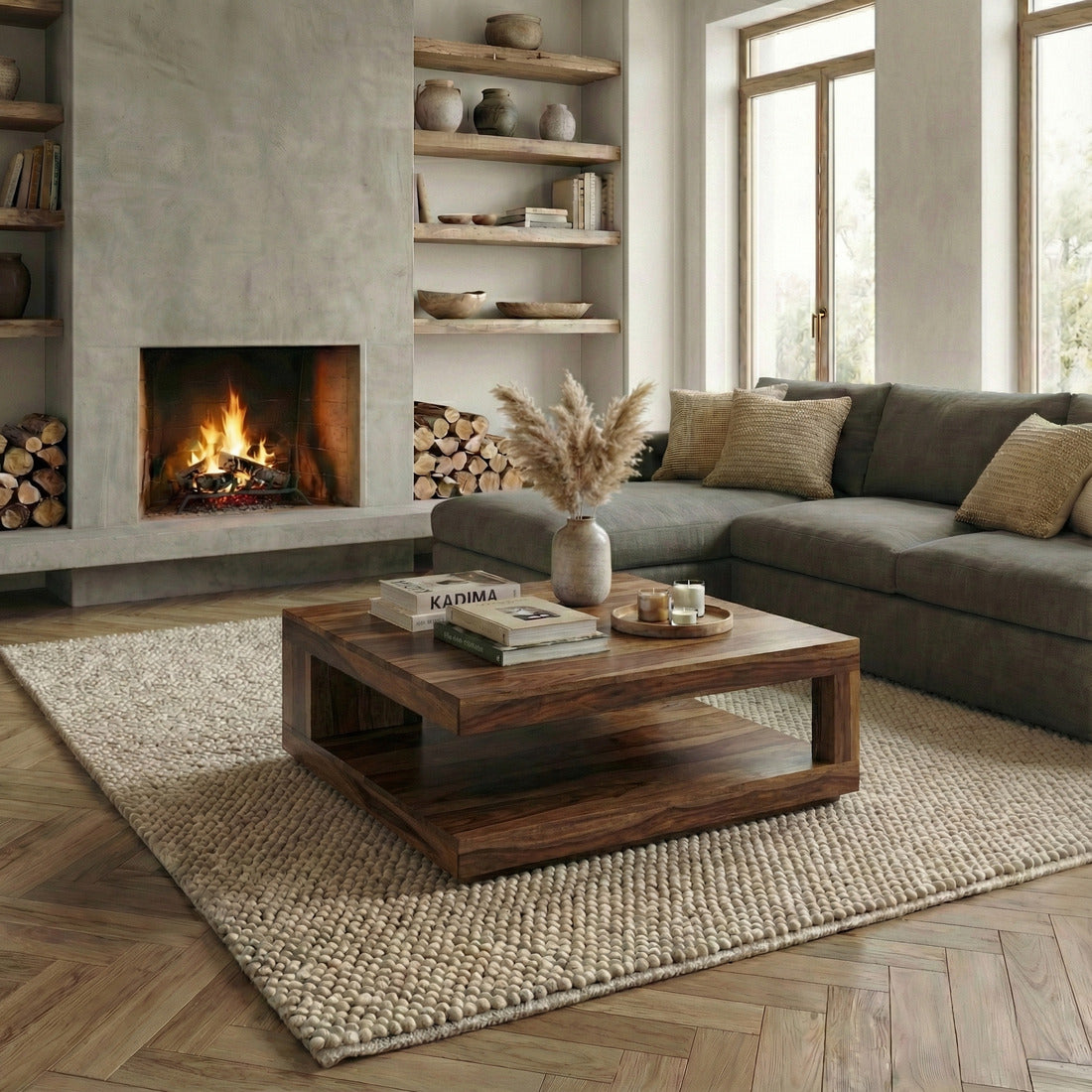 Eleganter Sheesham Couchtisch Massivholz 90x90 – Unikat – Kadima Design