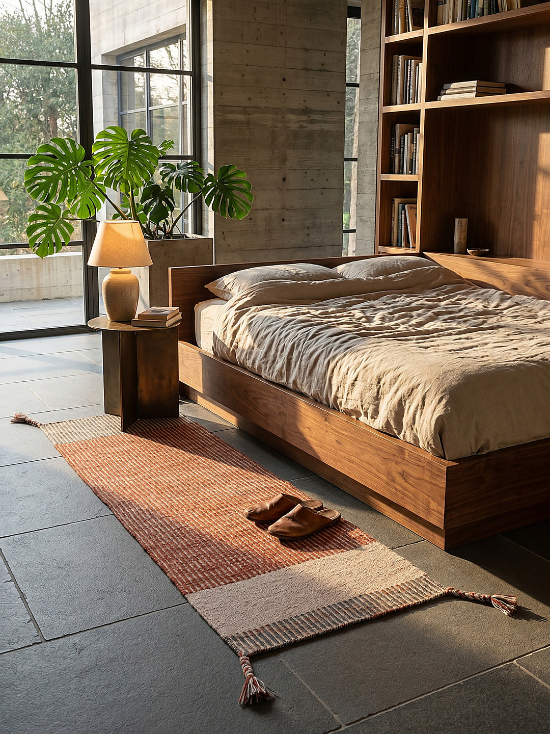 Teppich Rot Läufer im Wohnzimmer mit Couchtisch und Wohnaccessoires Wohnidee skandinavisch modern_
