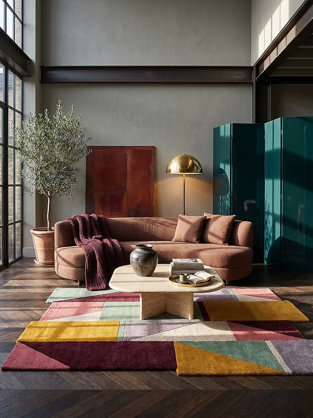 Teppich Multi rechteckig im modernen Wohnzimmer Einrichtungsidee_