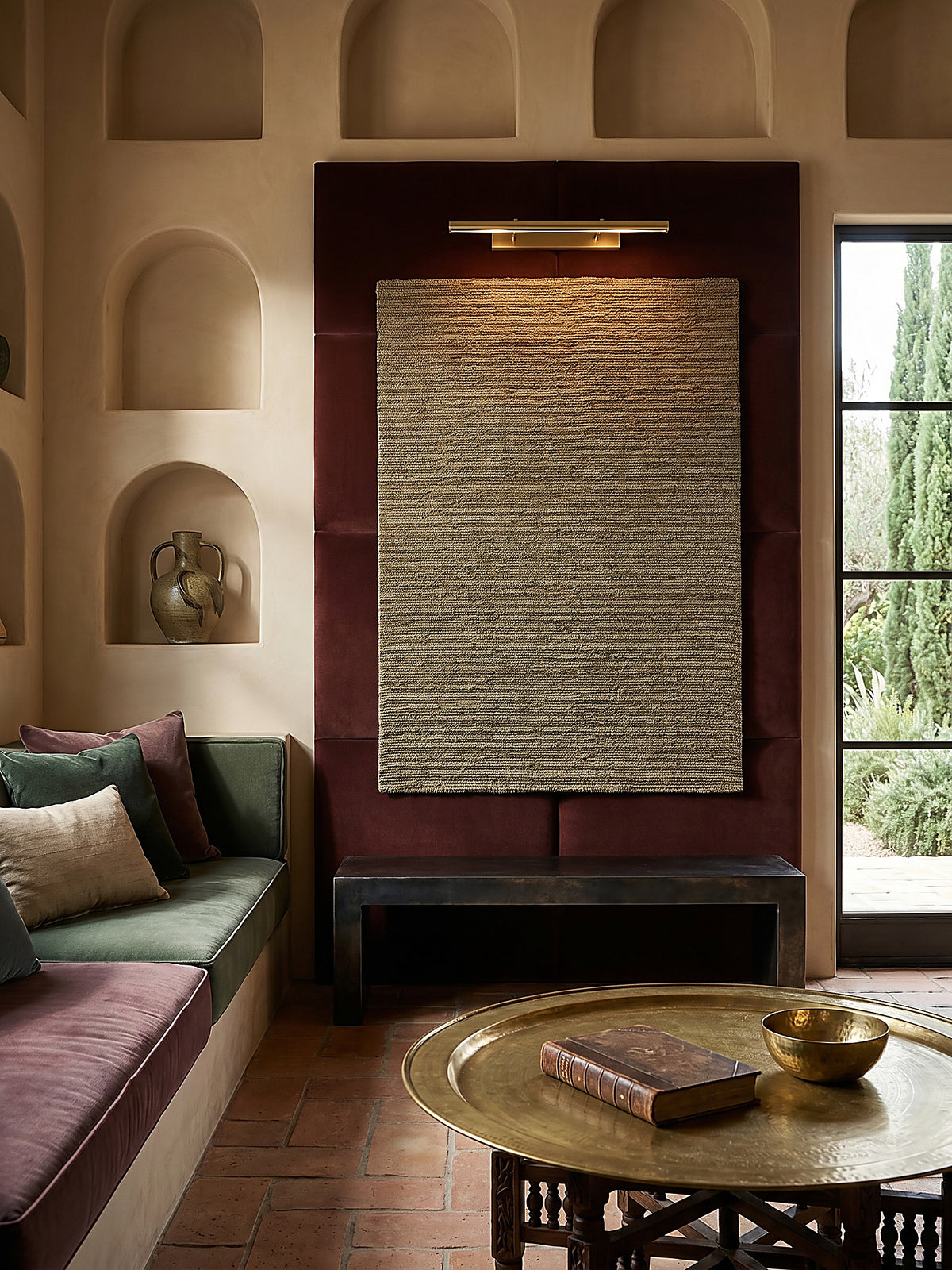 Teppich Erdtöne rechteckig als Wandteppich Wanddekoration Textilkunst Interior Design_