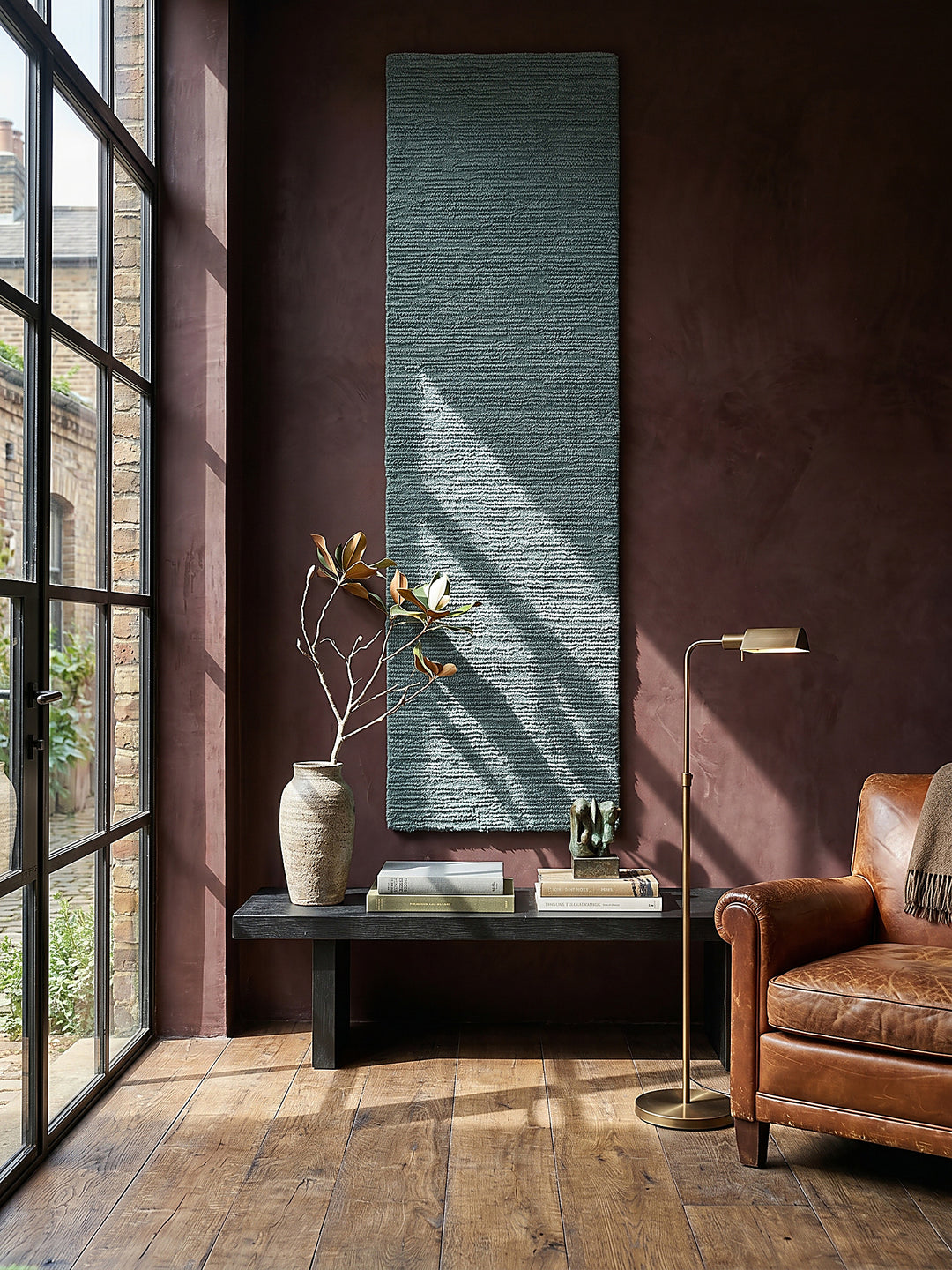 Teppich Türkis Läufer als Wandteppich Wanddekoration Textilkunst Interior Design_