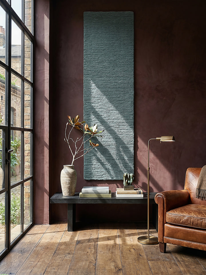 Teppich Türkis Läufer als Wandteppich Wanddekoration Textilkunst Interior Design_