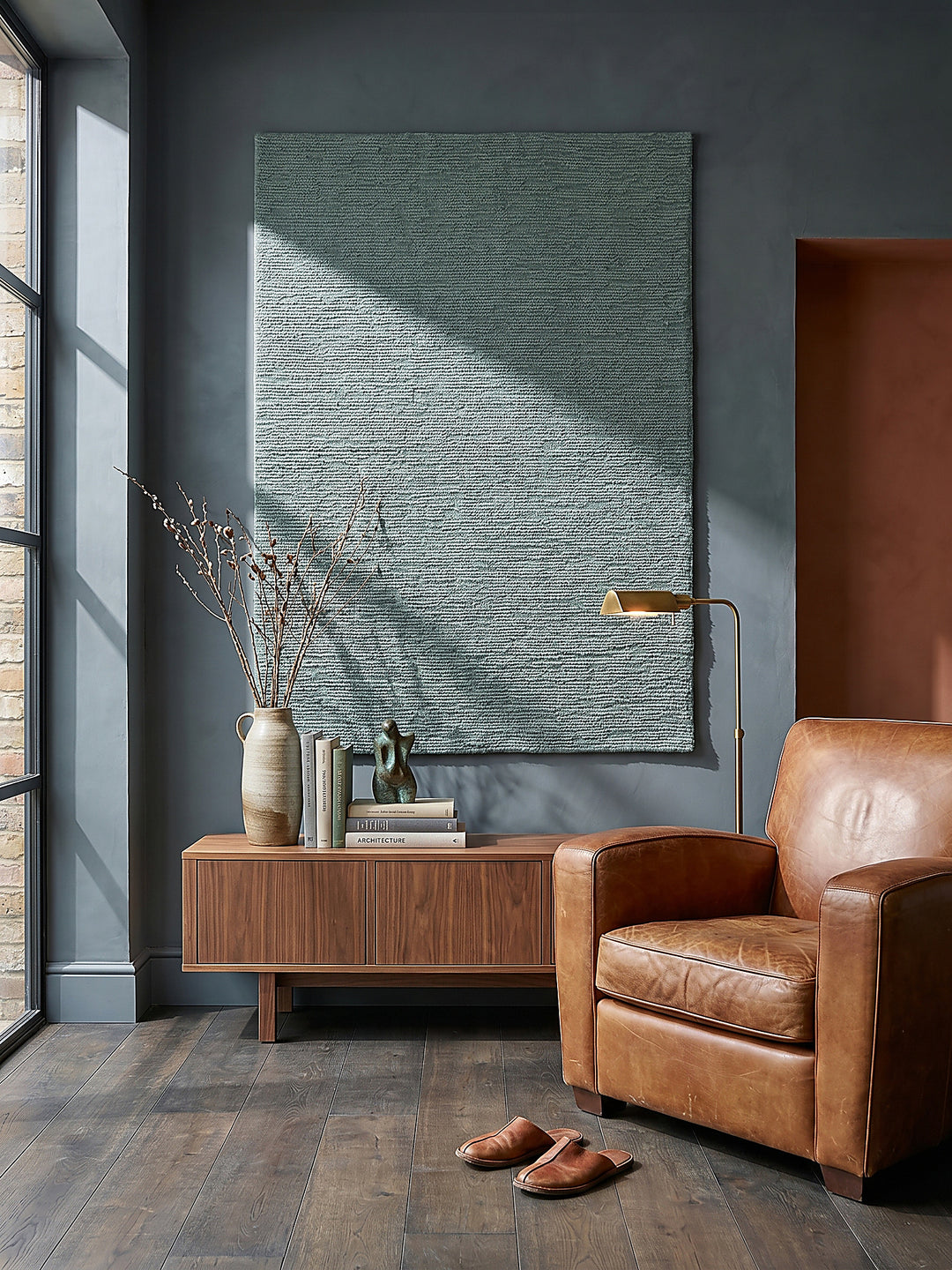 Teppich Türkis rechteckig als Wandteppich Wanddekoration Textilkunst Interior Design_