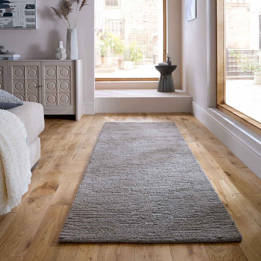 Wollteppich Boucle - Unifarben - Strapazierfähig - pflegeleicht_Grau_Läufer_