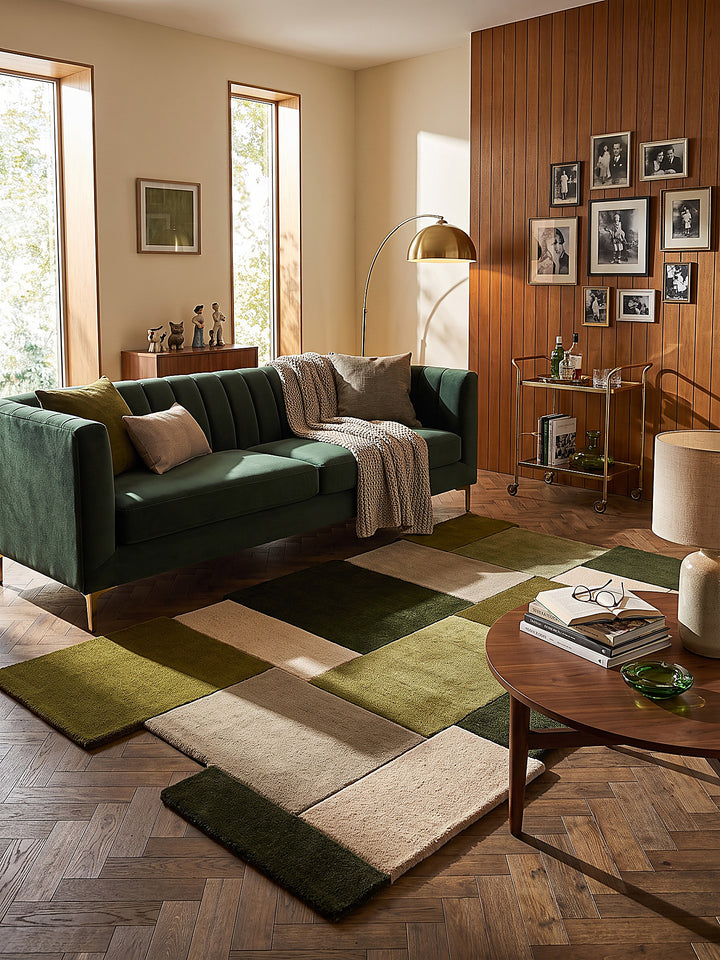 Teppich Erdtöne-Grün rechteckig im modernen Wohnzimmer_