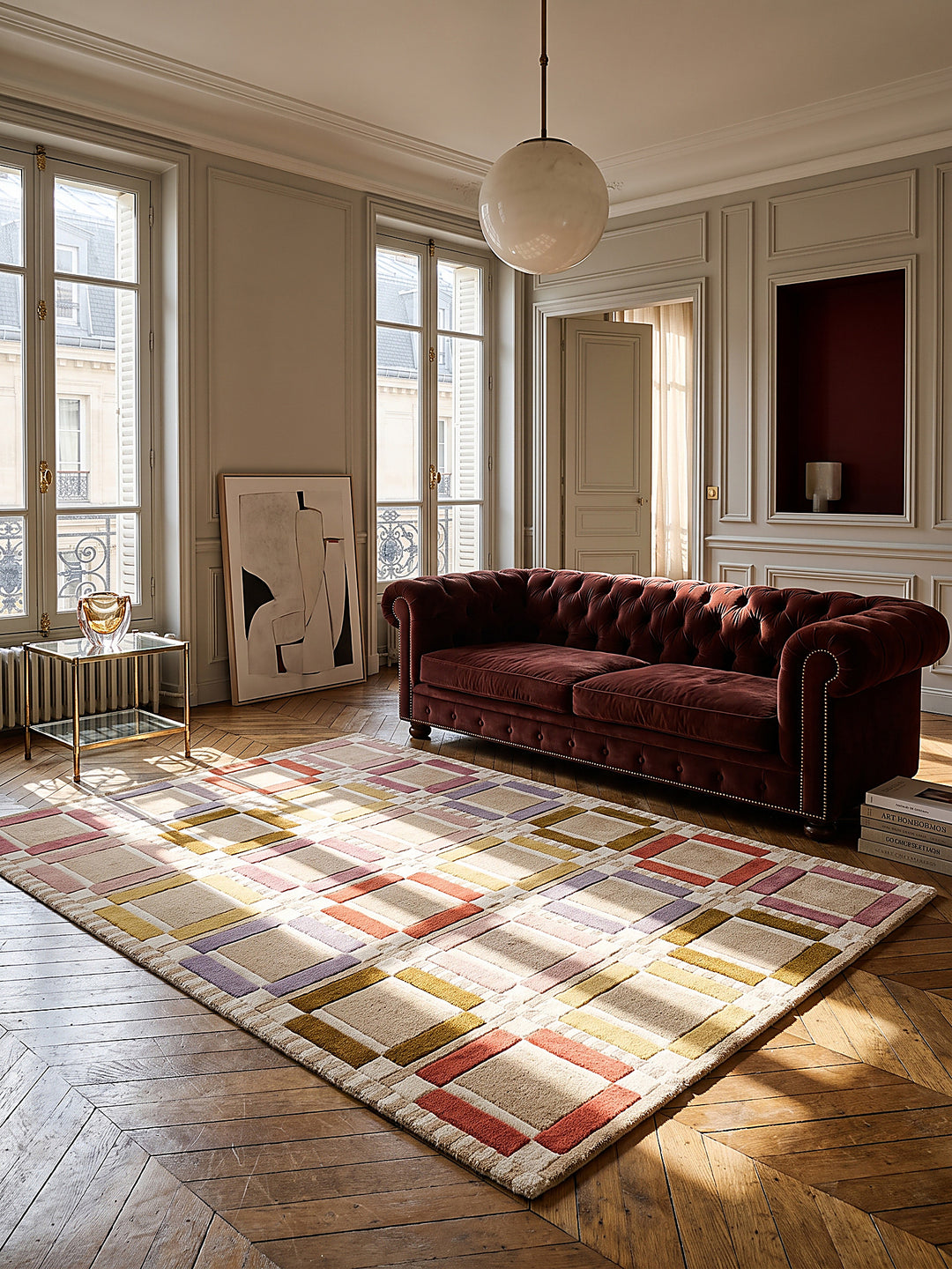 Teppich Multicolor-Pastell rechteckig im modernen Wohnzimmer_