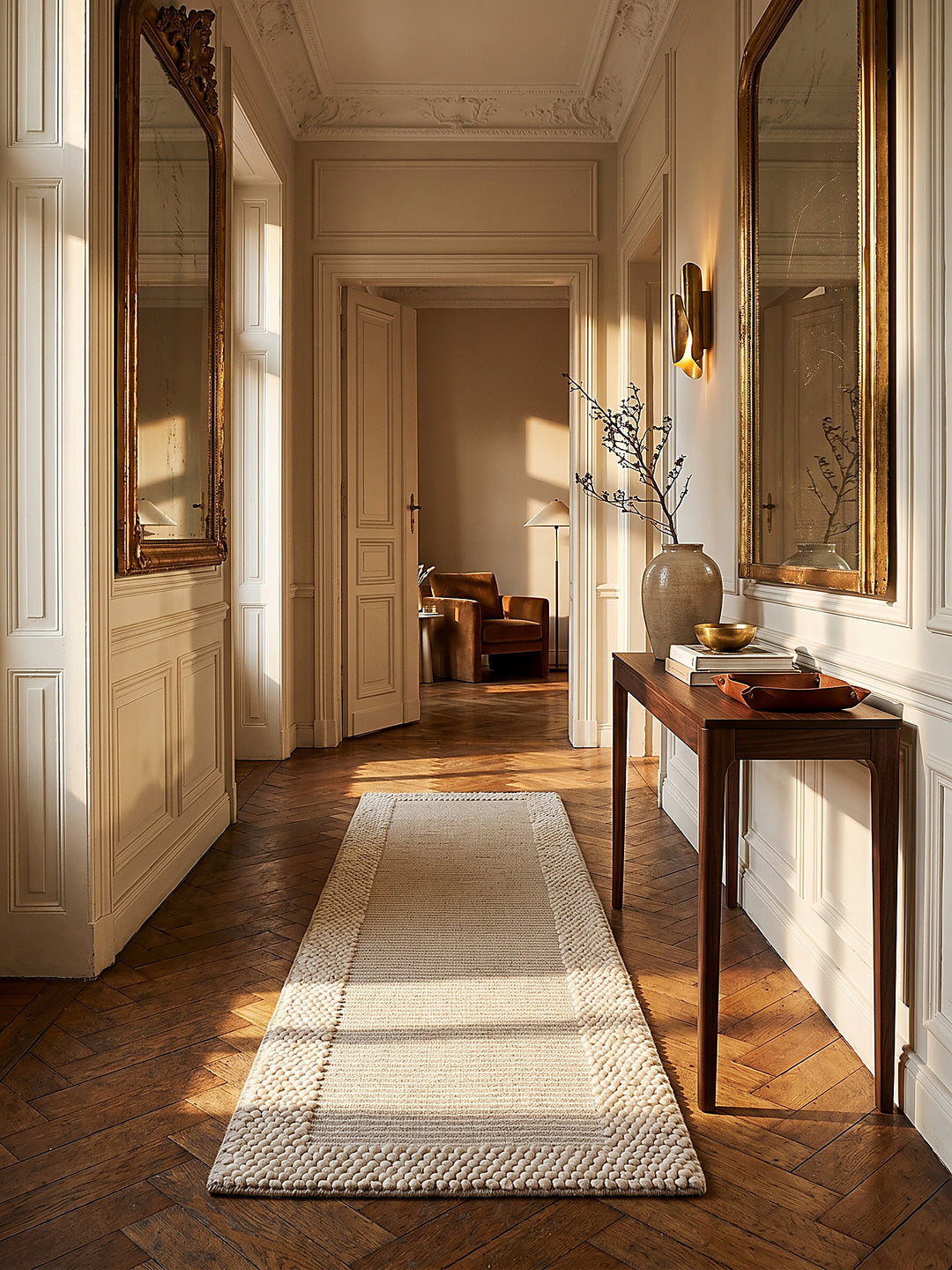 Teppich Beige-Natur Läufer im modernen Wohnzimmer Einrichtungsidee_