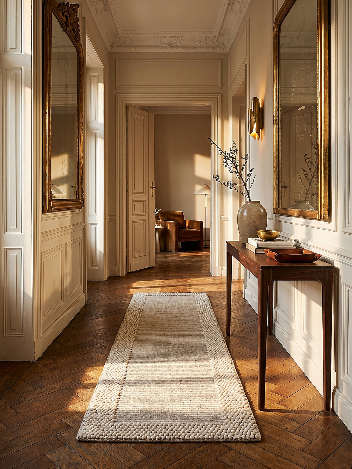 Teppich Beige-Natur Läufer im modernen Wohnzimmer Einrichtungsidee_