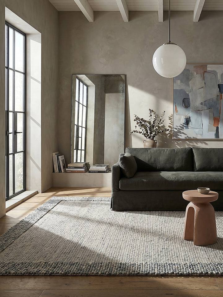 Teppich Blau-Natur rechteckig im modernen Wohnzimmer Einrichtungsidee_