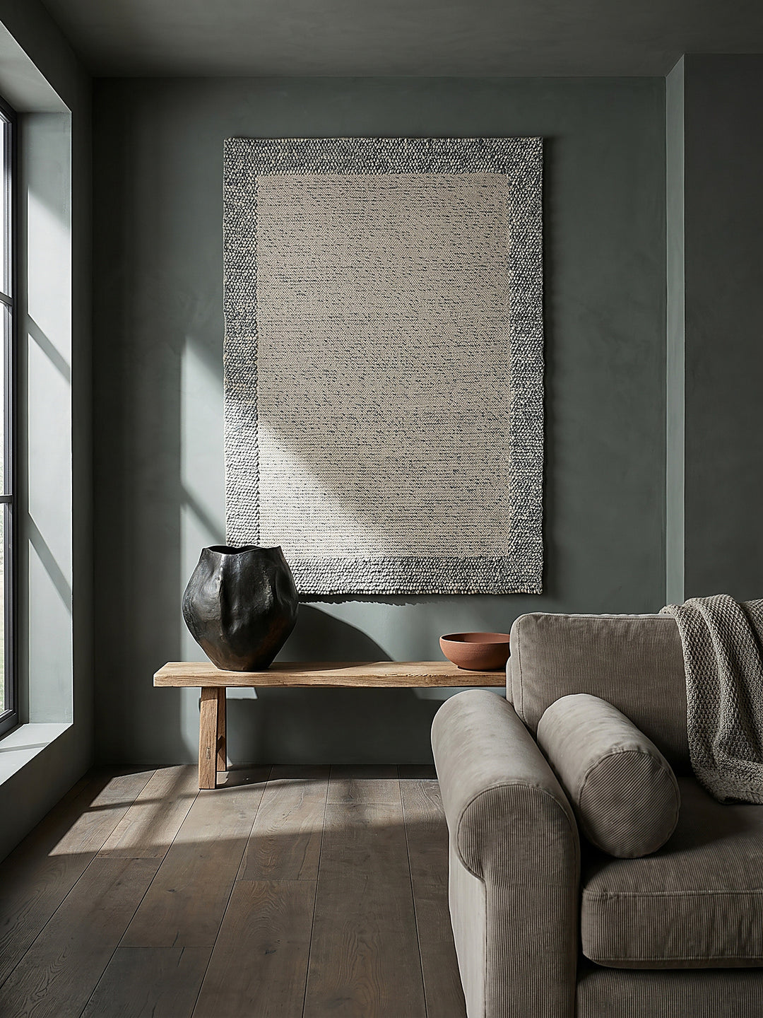 Teppich Blau-Natur rechteckig als Wandteppich Wanddekoration Textilkunst Interior Design_