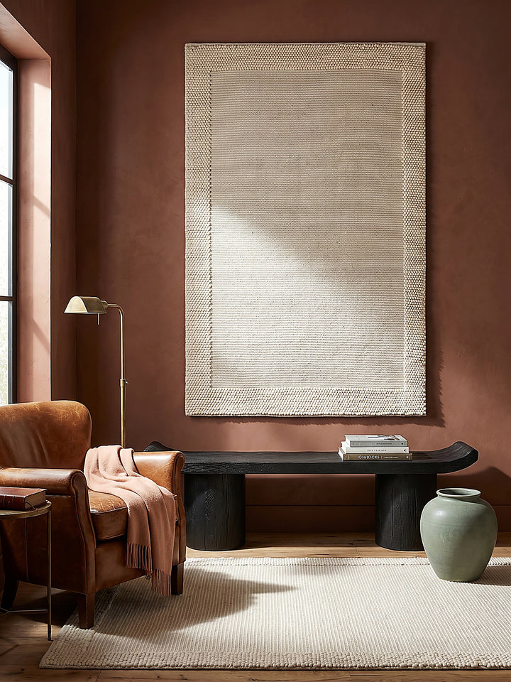 Teppich Beige-Natur rechteckig als Wandteppich Wanddekoration Textilkunst Interior Design_