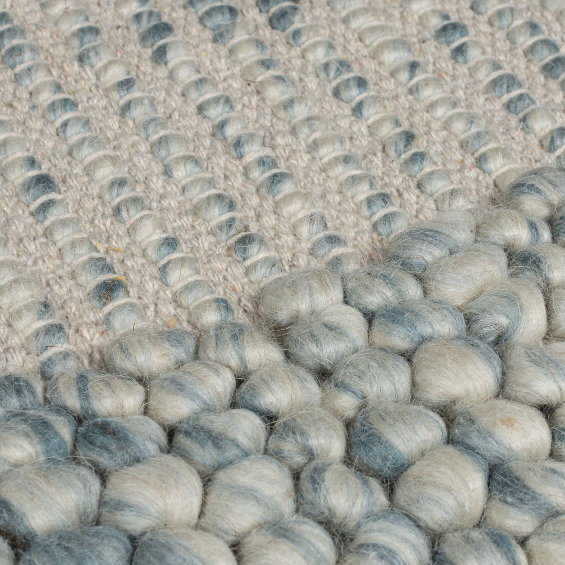 Teppich Kurzflor Unifarben - Bordüre - Robuster Woll-Mix Blau-Natur Rechteckig