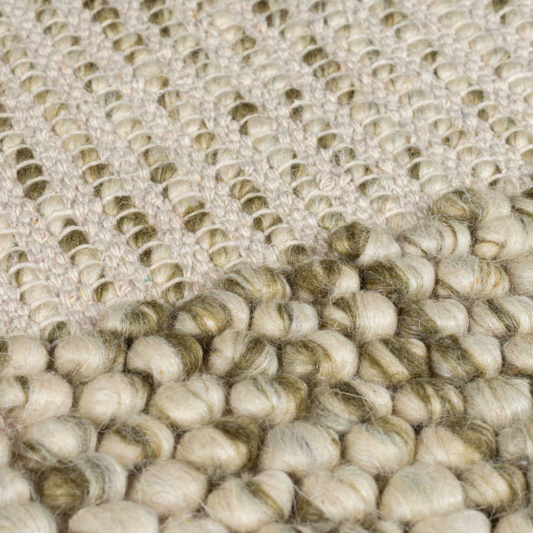 Teppich Kurzflor Unifarben - Bordüre - Robuster Woll-Mix_Grün-Natur_Rechteckig_