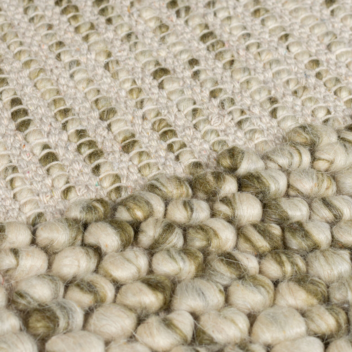 Teppich Kurzflor Unifarben - Bordüre - Robuster Woll-Mix_Grün-Natur_Rechteckig_