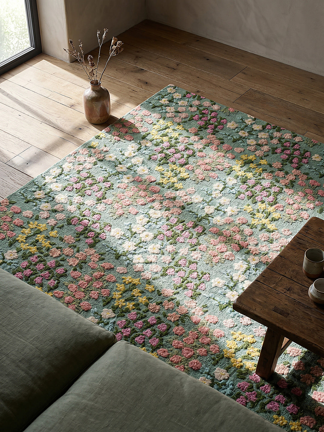 Teppich Multicolor-Grün rechteckig Musteransicht von oben Designkollektion_
