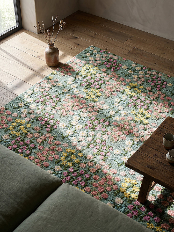 Teppich Multicolor-Grün rechteckig Musteransicht von oben Designkollektion_