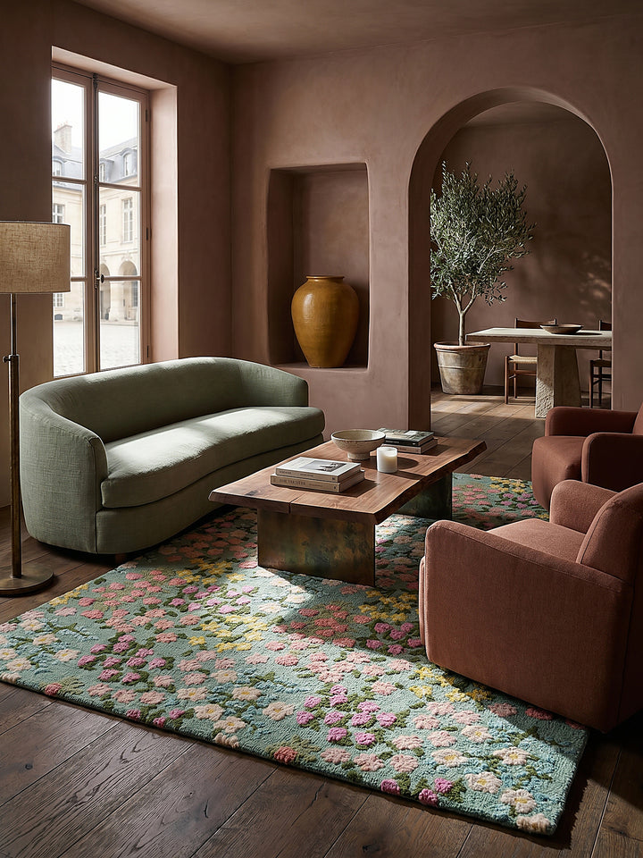 Teppich Multicolor-Grün rechteckig im modernen Wohnzimmer Einrichtungsidee_