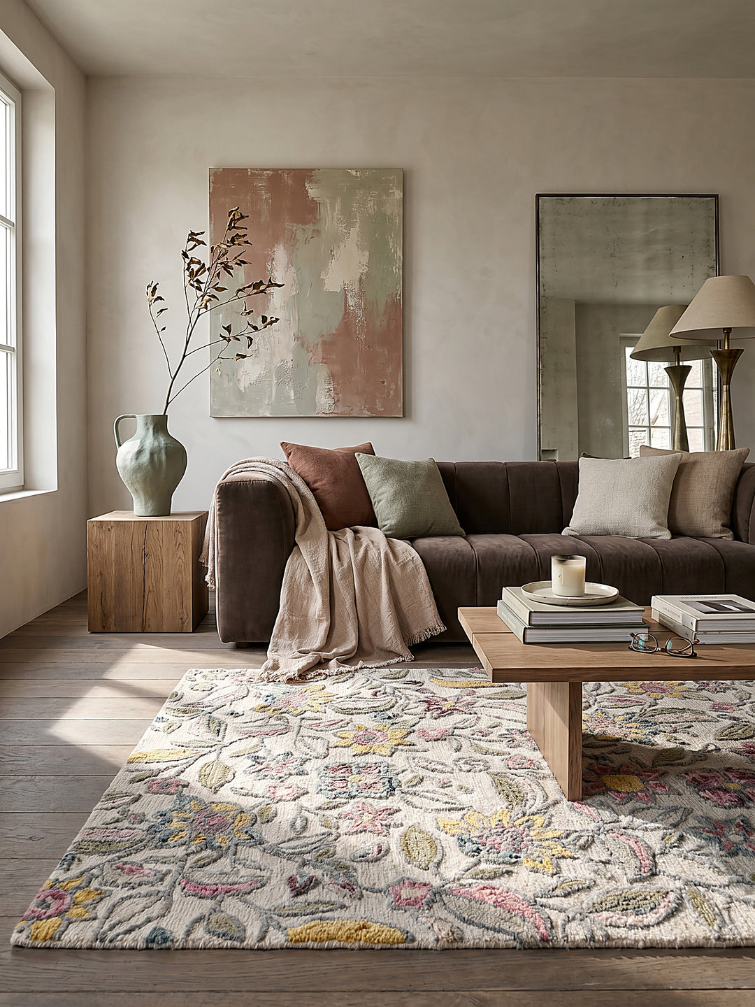 Teppich Multicolor rechteckig im modernen Wohnzimmer Einrichtungsidee_