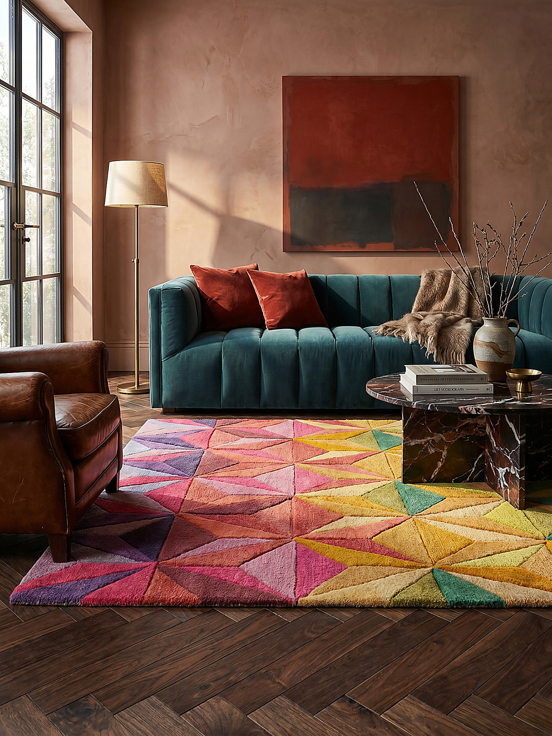 Teppich Multicolor rechteckig im modernen Wohnzimmer Einrichtungsidee_