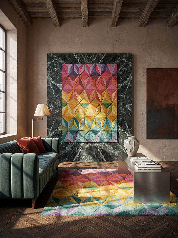 Teppich Multicolor rechteckig als Wandteppich Wanddekoration Textilkunst Interior Design_