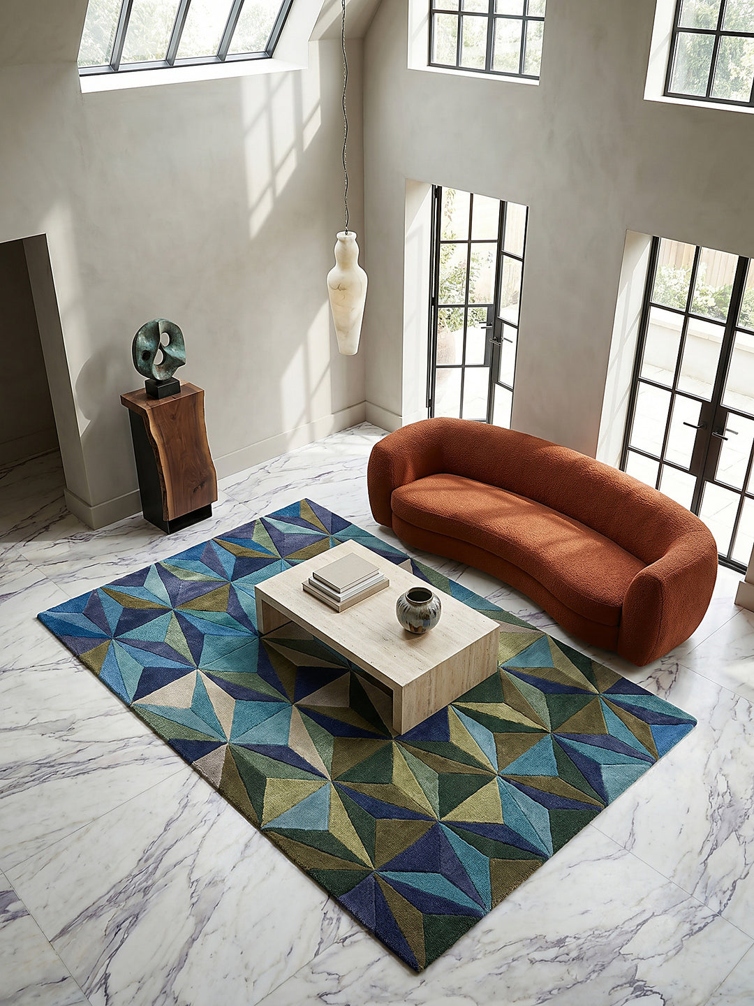 Teppich Blau-Grün rechteckig Musteransicht von oben Designkollektion_