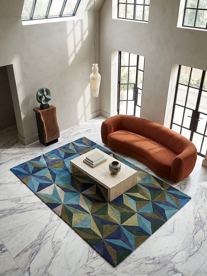 Teppich Blau-Grün rechteckig Musteransicht von oben Designkollektion_