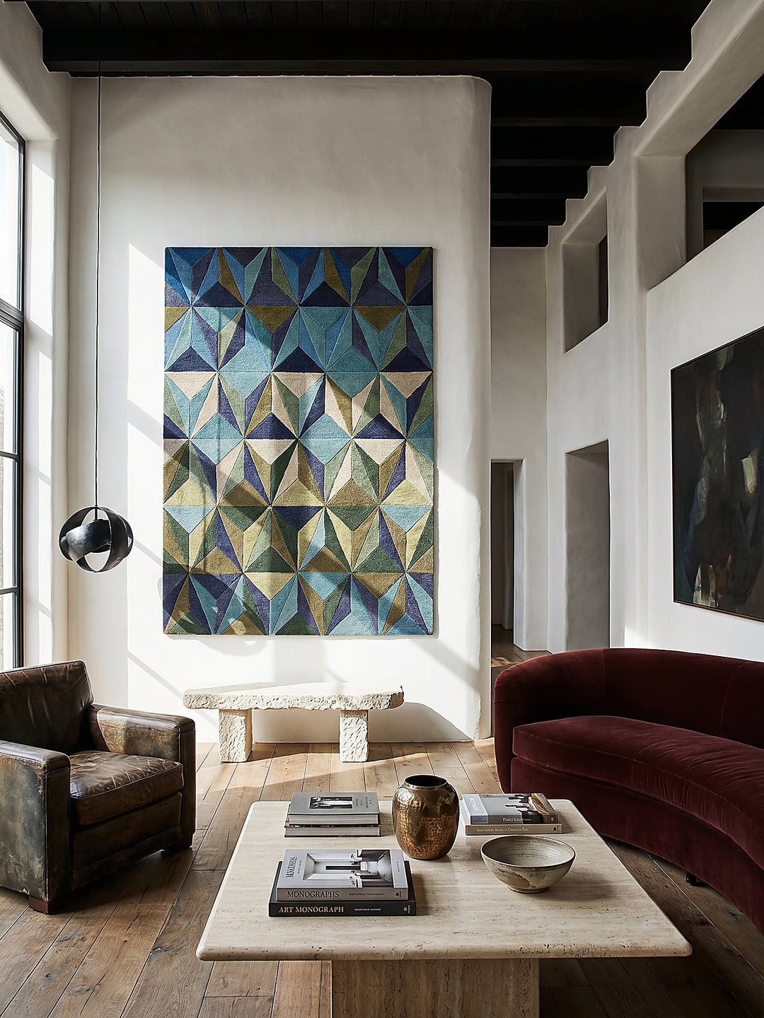 Teppich Blau-Grün rechteckig als Wandteppich Wanddekoration Textilkunst Interior Design_