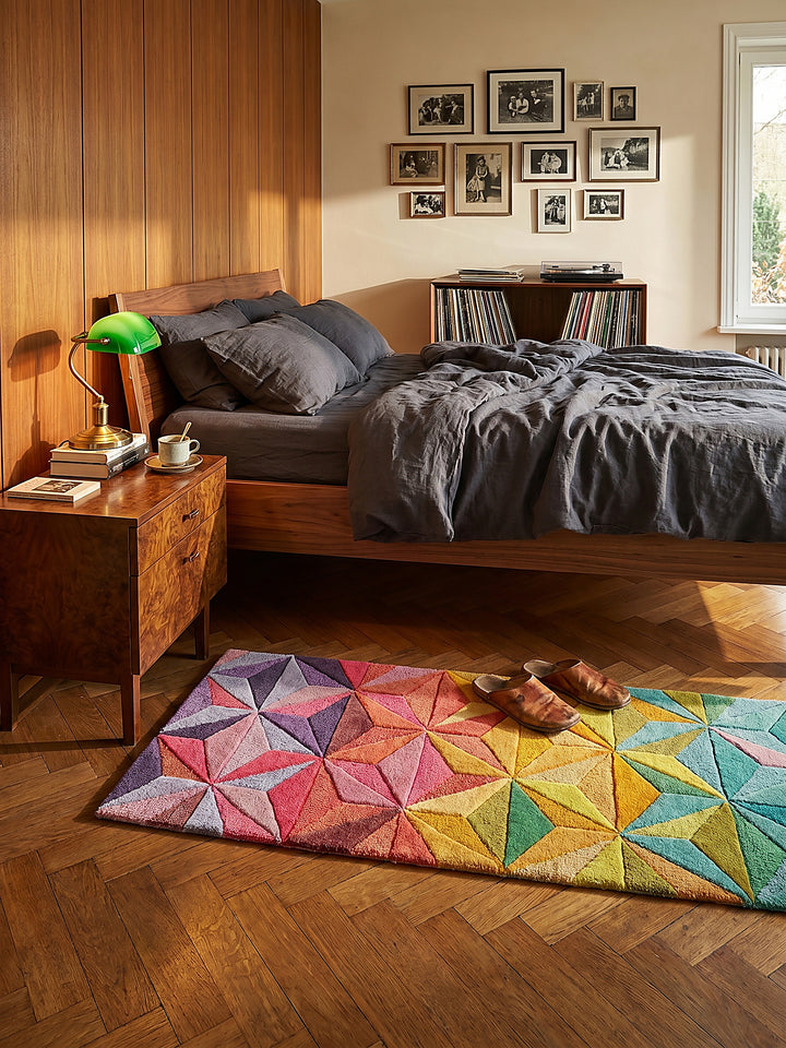 Teppich Multicolor Läufer im Wohnzimmer mit Couchtisch und Wohnaccessoires Wohnidee skandinavisch modern_