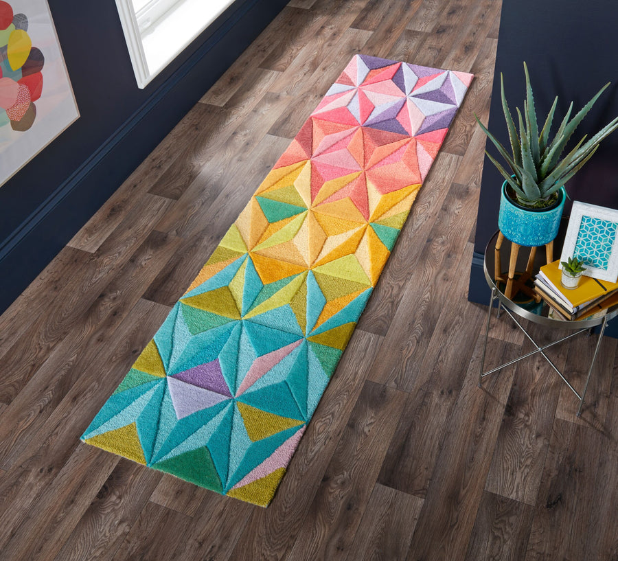 Wollteppich 3D Geometrisch - Wohnzimmer_Multicolor_Läufer_