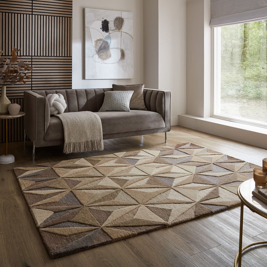 Wollteppich 3D Geometrisch - Wohnzimmer_Braun-Beige_Rechteckig_