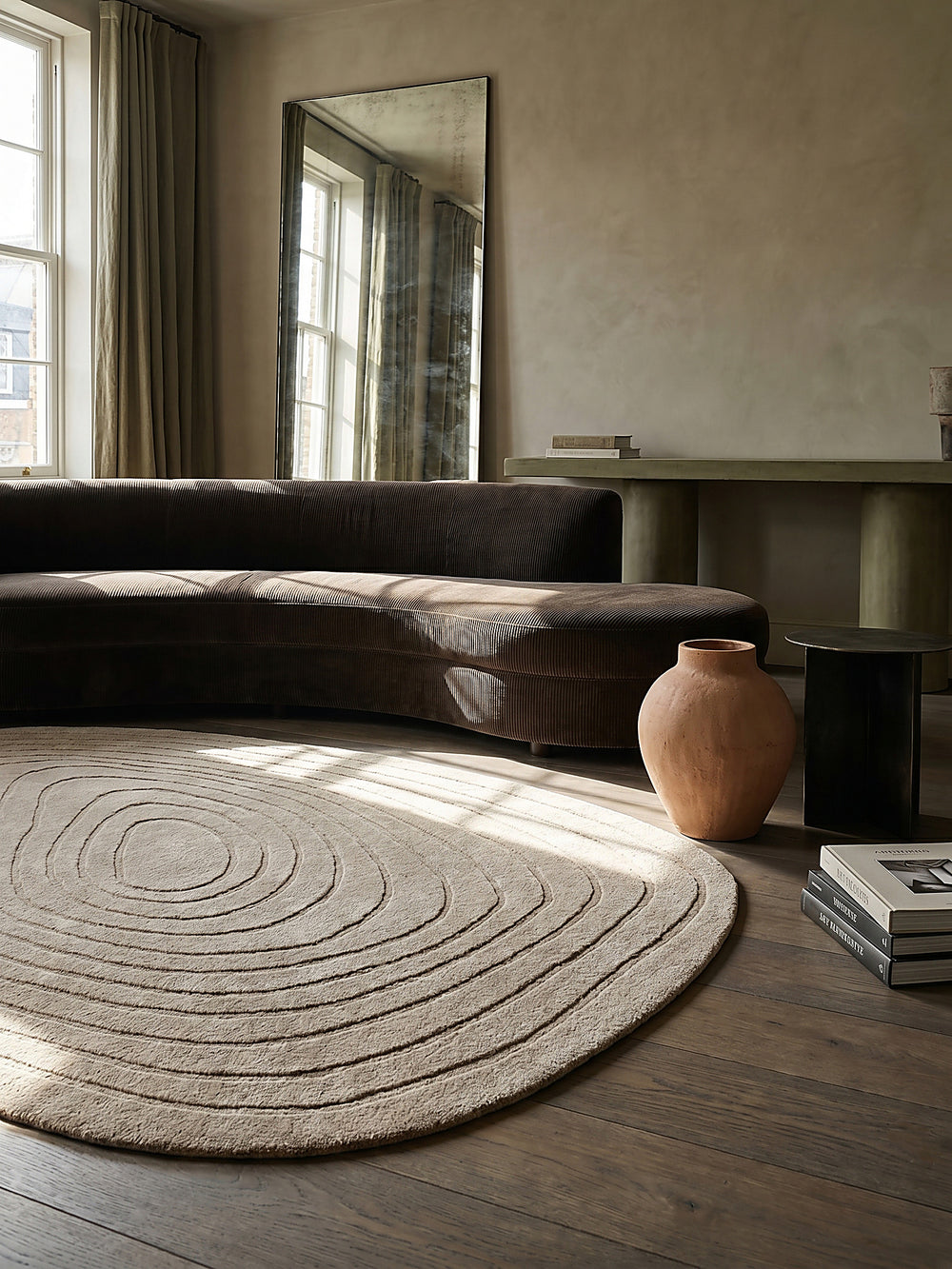 Teppich Beige Textur Detail Materialqualität oval_