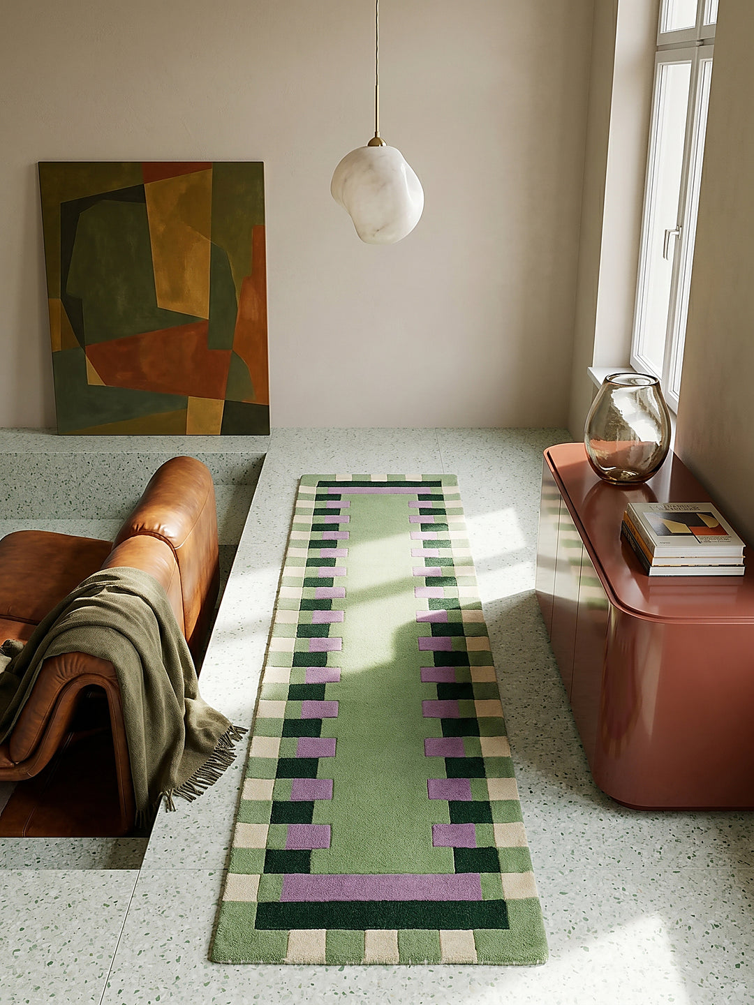 Teppich Grün-Lila Läufer Musteransicht von oben Designkollektion_