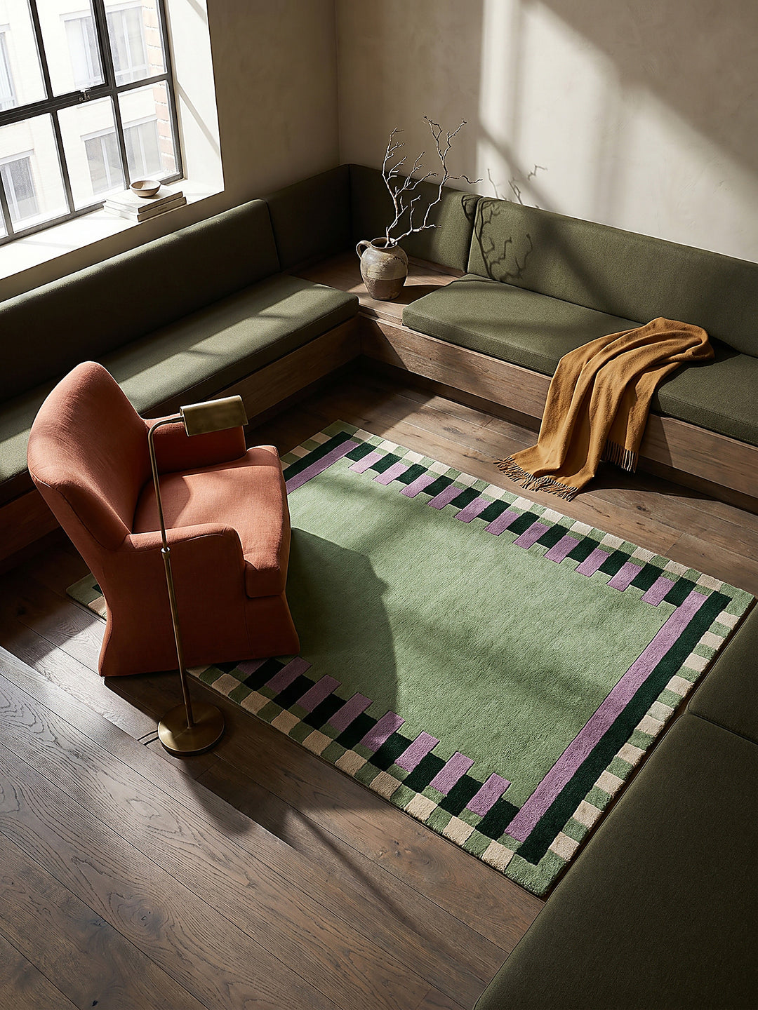 Teppich Grün-Lila rechteckig Musteransicht von oben Designkollektion_