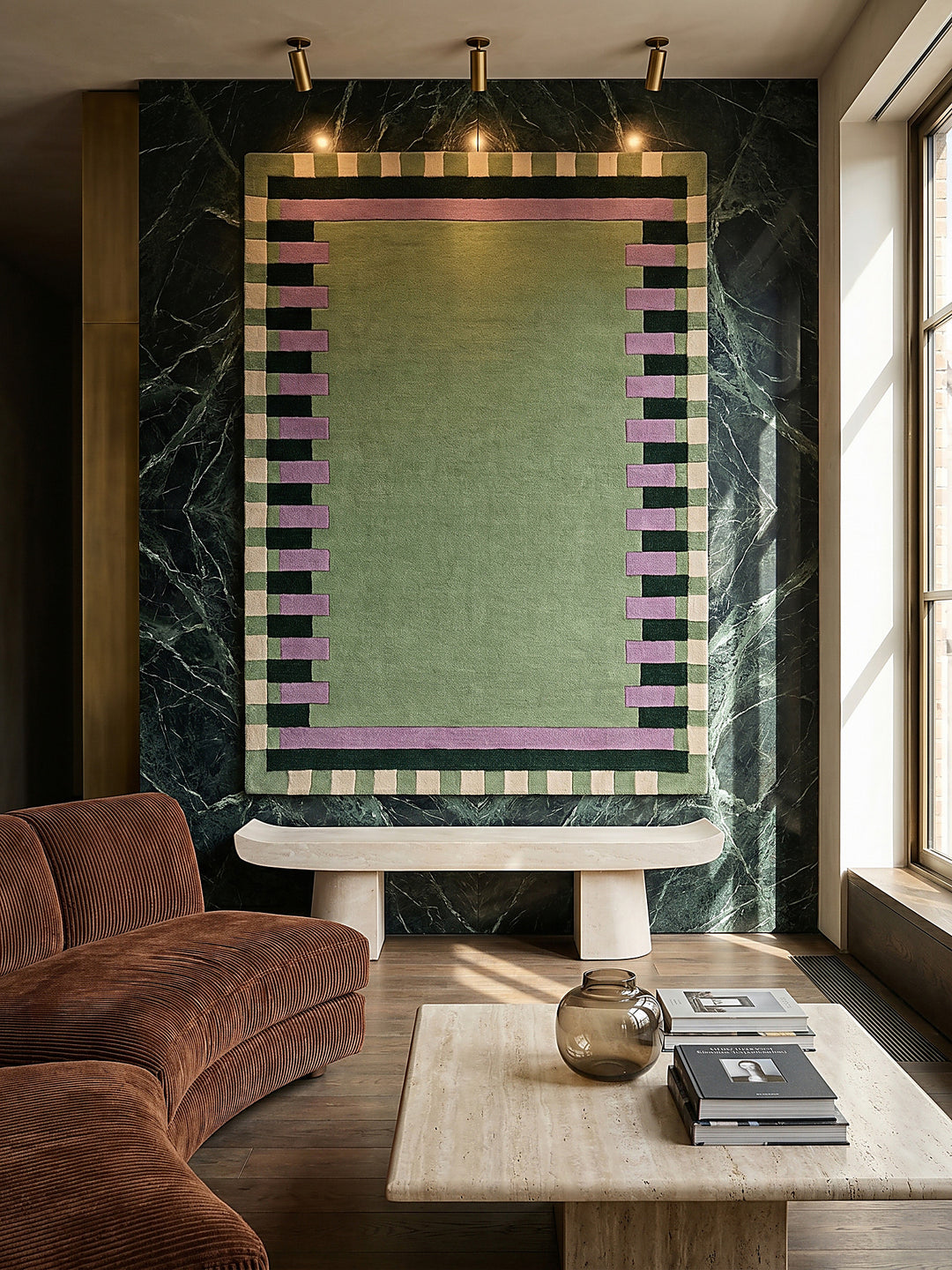 Teppich Grün-Lila rechteckig als Wandteppich Wanddekoration Textilkunst Interior Design_