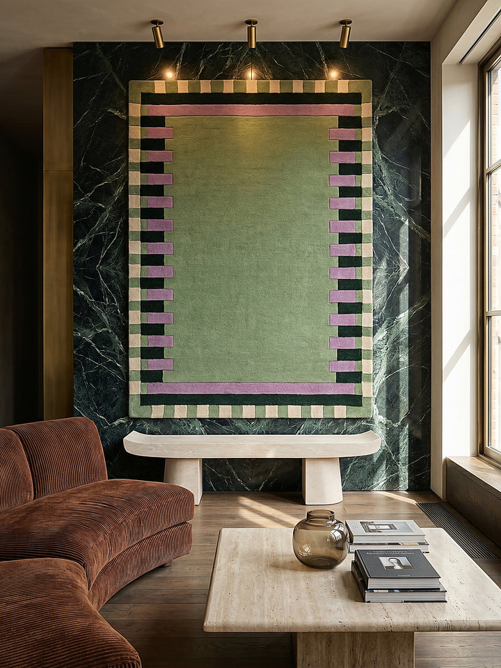 Teppich Grün-Lila rechteckig als Wandteppich Wanddekoration Textilkunst Interior Design_