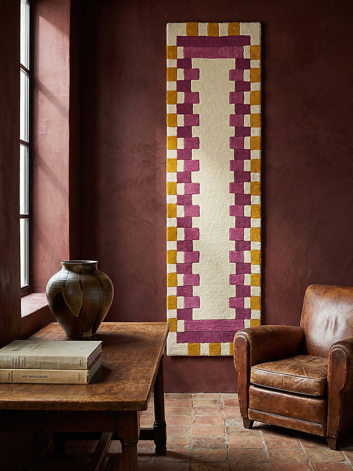 Teppich Rosa-Gelb Läufer als Wandteppich Wanddekoration Textilkunst Interior Design_