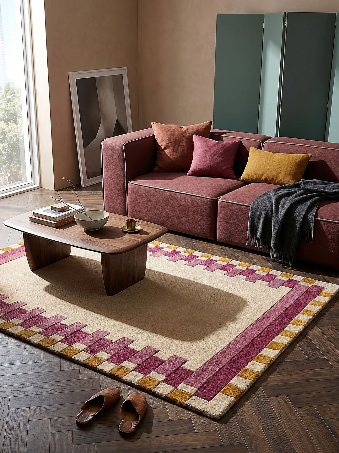 Teppich Rosa-Gelb rechteckig Musteransicht von oben Designkollektion_