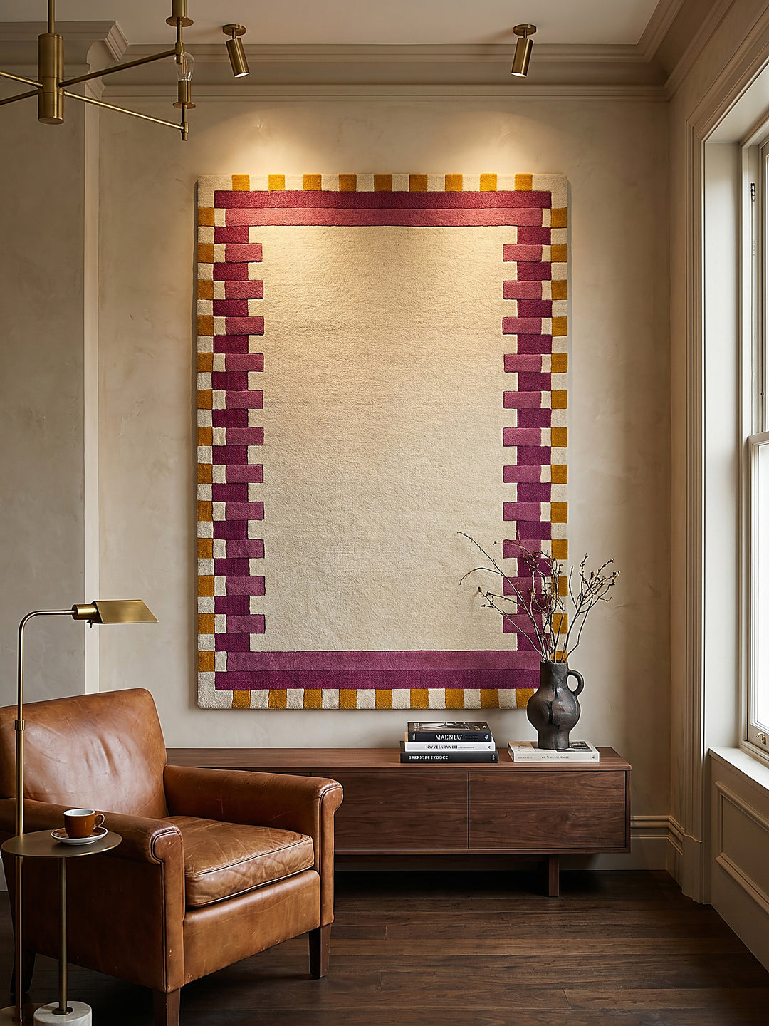 Teppich Rosa-Gelb rechteckig als Wandteppich Wanddekoration Textilkunst Interior Design_