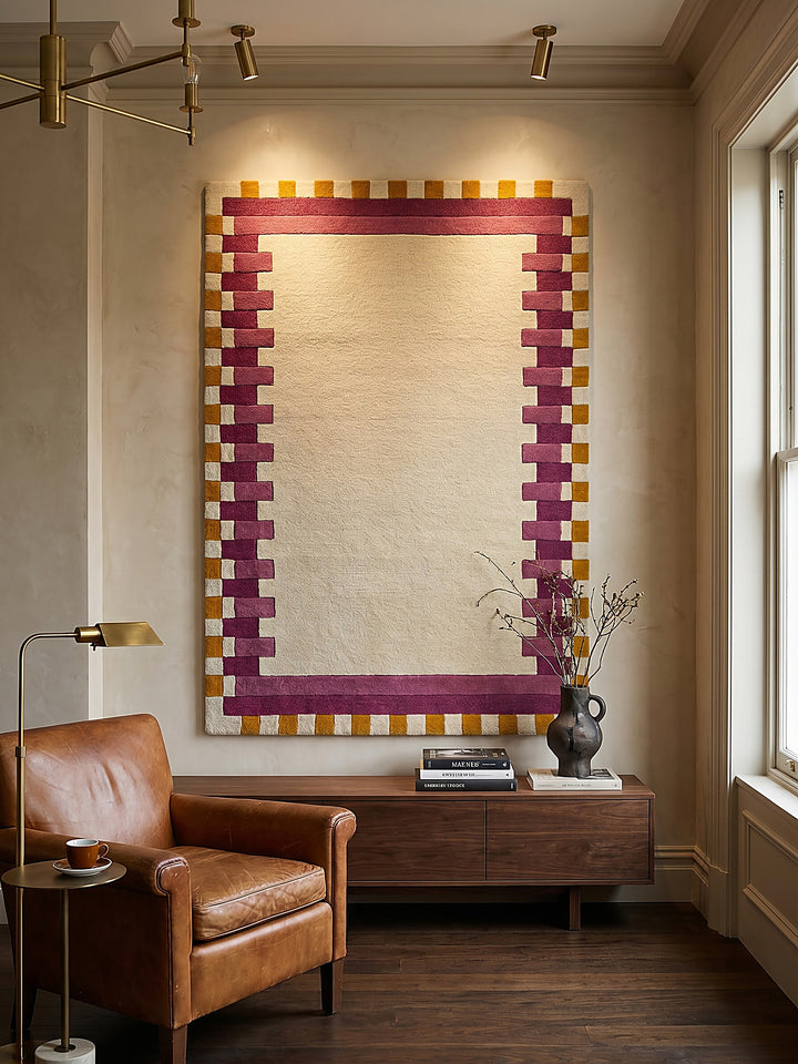 Teppich Rosa-Gelb rechteckig als Wandteppich Wanddekoration Textilkunst Interior Design_
