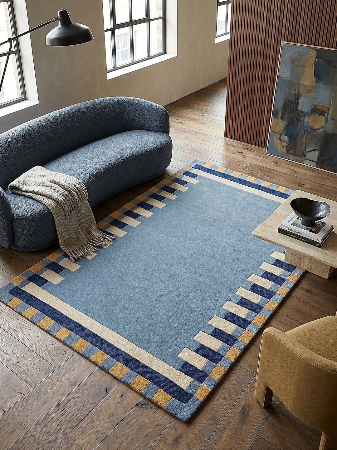Teppich Blau-Gelb rechteckig Musteransicht von oben Designkollektion_