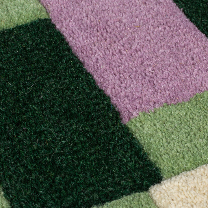 Wollteppich Geometrisch - Rahmen - Wohnzimmer schmutzabweisend_Grün-Lila_Läufer_