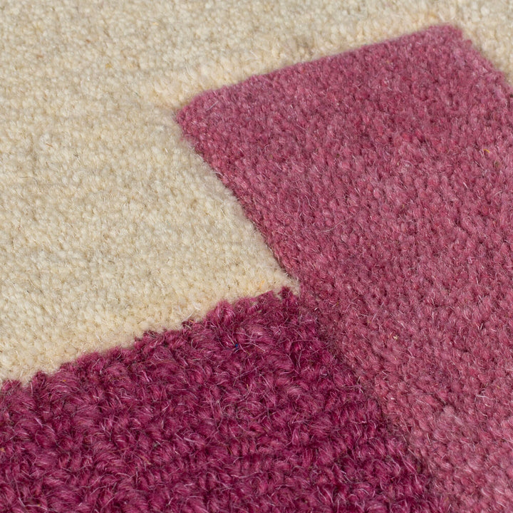 Wollteppich Geometrisch - Rahmen - Wohnzimmer schmutzabweisend_Rosa-Gelb_Läufer_