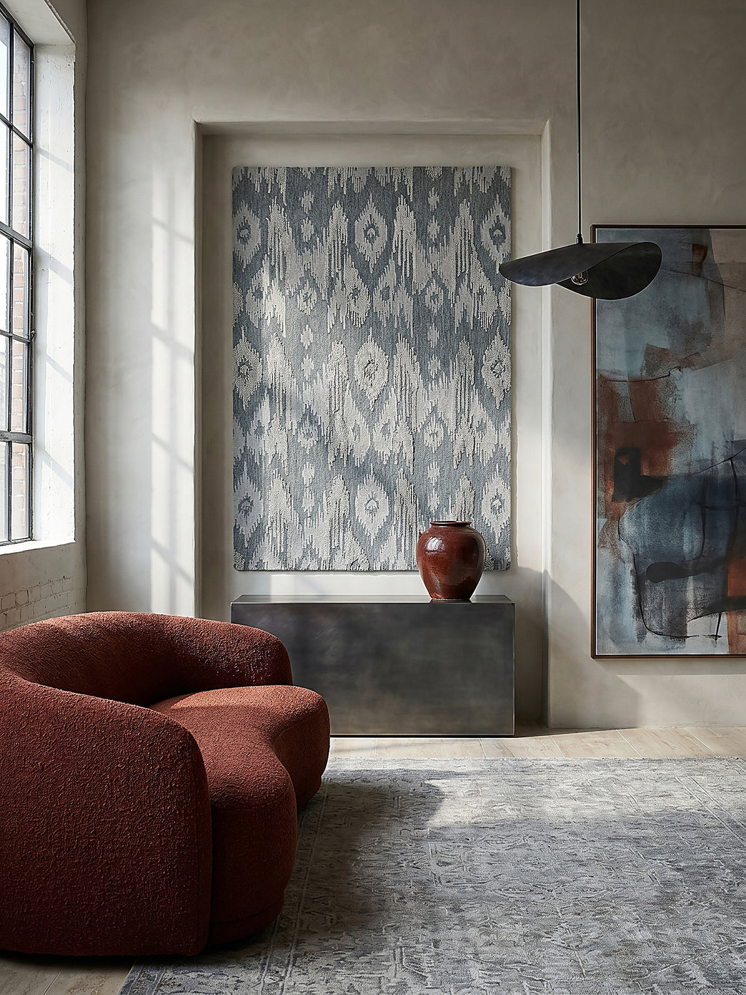Teppich Blau rechteckig als Wandteppich Wanddekoration Textilkunst Interior Design_