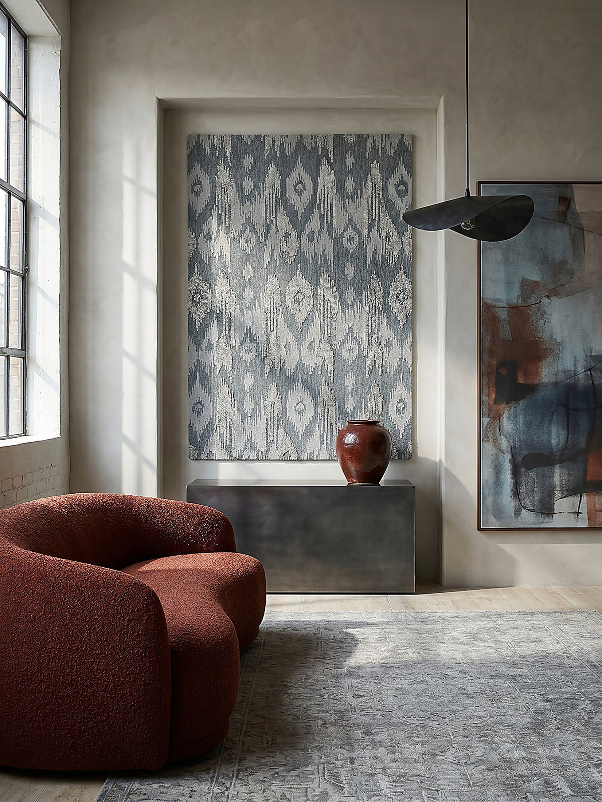 Teppich Blau rechteckig als Wandteppich Wanddekoration Textilkunst Interior Design